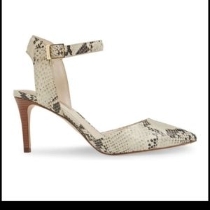 Louise et Cie Snakeskin Pointy Ankle Strap Heel